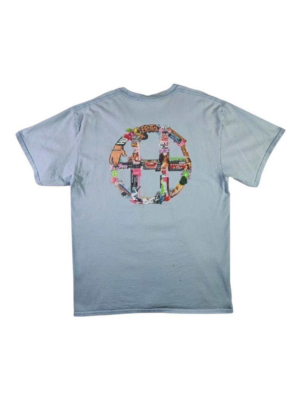 Vintage HUF Double Sided Graphic T-shirt Large Blue Y2K Streetwear Skate Surf